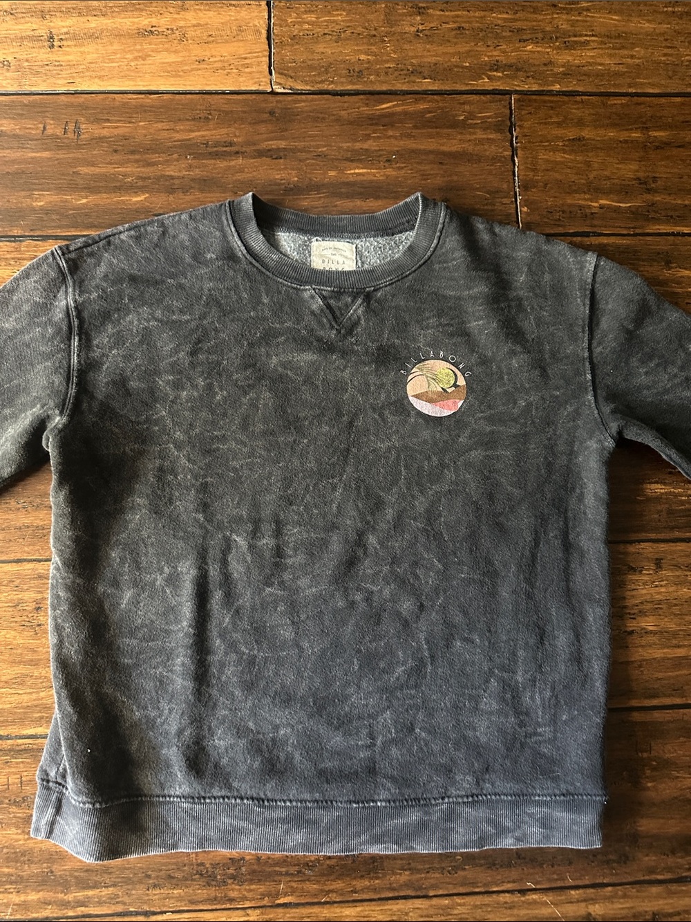 Billabong Kids Black Mineral-Wash Crewneck Sweatshirt with Retro Sun Graphic